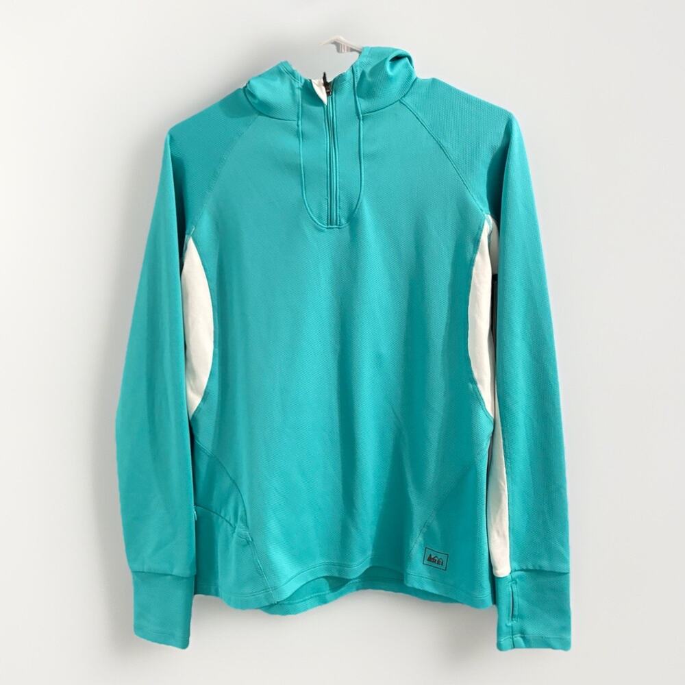 Rei Hoodie Sweatshirt Womens Small Quarter Zip Pullover Warm Wick Teal Paneled